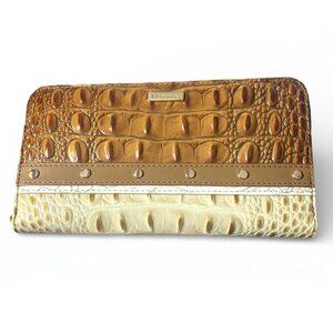 NWOT - BRAHMIN - Savino Carlsen Leather Ady Wallet Tan/Cream /Gold With Papers